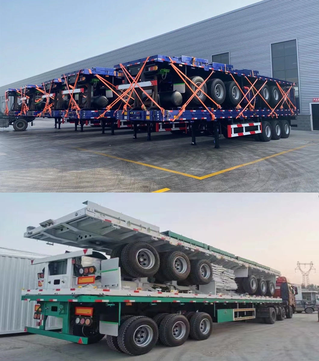 3/4axles 60 Tons 20/40 FT Container Shipping Flat Deck High Bed Platform Flatbed Truck Trailer Semi Trailer